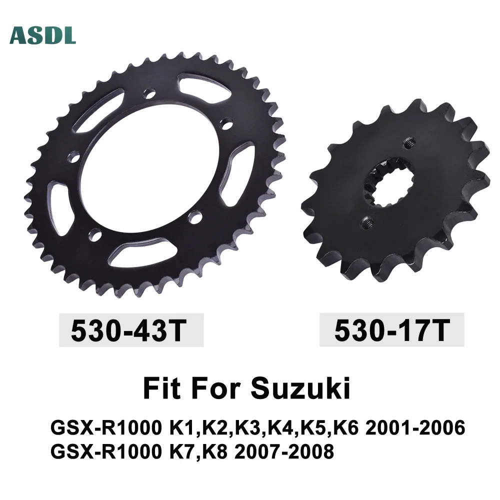 

530 43T 17T Motorcycle Front Rear Sprocket Kit for Suzuki GSX-R1000 K1-K6 2001-2006 GSX-R1000 K7 K8 2007-2008 GSXR1000 GSXR 1000