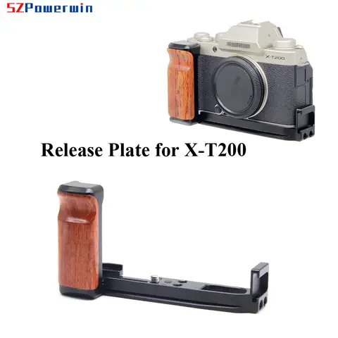 Fujifilm X-T200 용 나무 손잡이가있는 SZPowerwin 퀵 릴리스 L 플레이트 XT200 용 알루미늄 합금 콜드 슈 마운트 브래킷