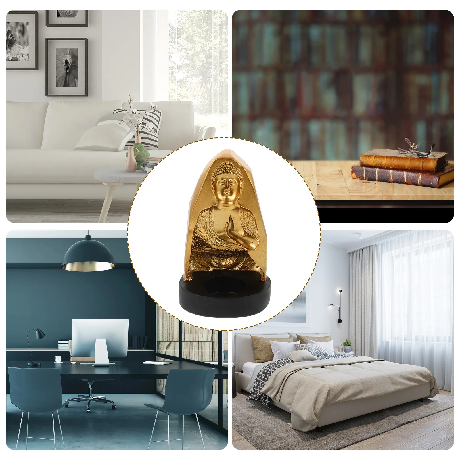 

Resin Buddha Figure Tealight Holder Desktop Decor Stand for Tea Light Flameless Candles Home Party Decoration