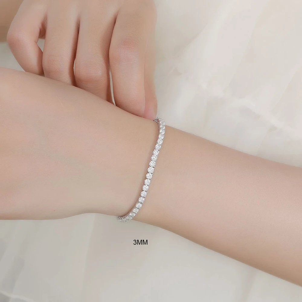 YLMyself سوار للتنس S925 فضة 3 مللي متر 4 مللي متر كامل الزركون الجانب المخفية المشبك ضوء فاخر بسيط الاتجاه مجوهرات
