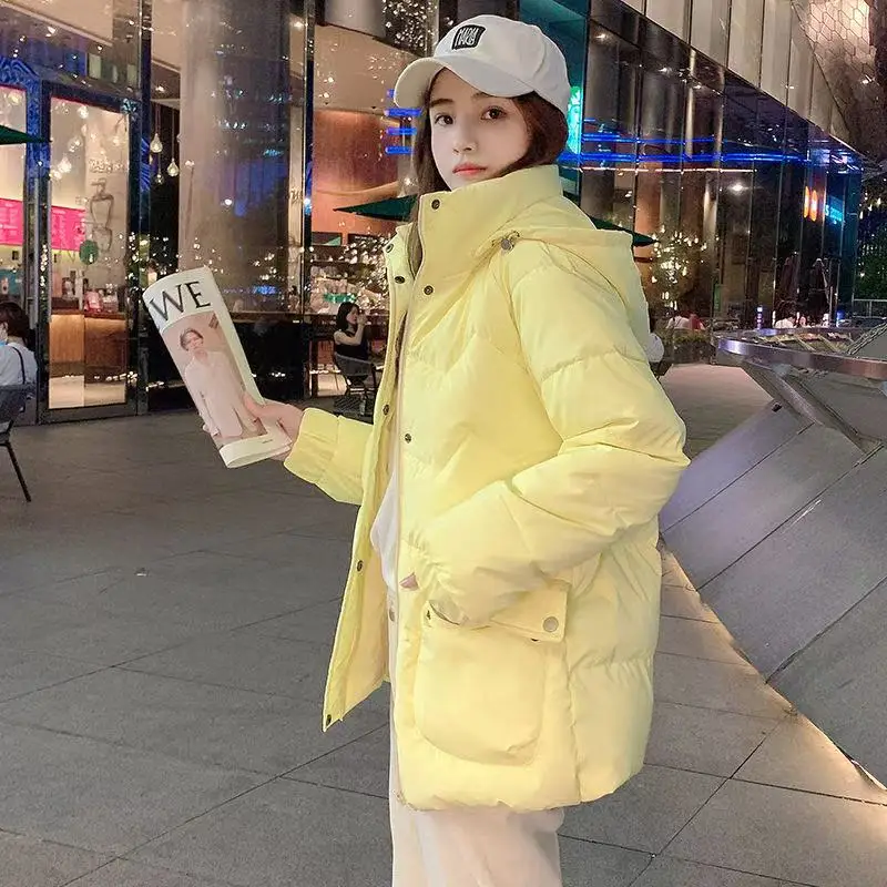 2025年 ロングダウンコットンジャケット レディース 韓国風 ルーズ パファーコート 新作 厚手 暖かい 中綿入り パーカー フード付き マント ファム ヒヴェール