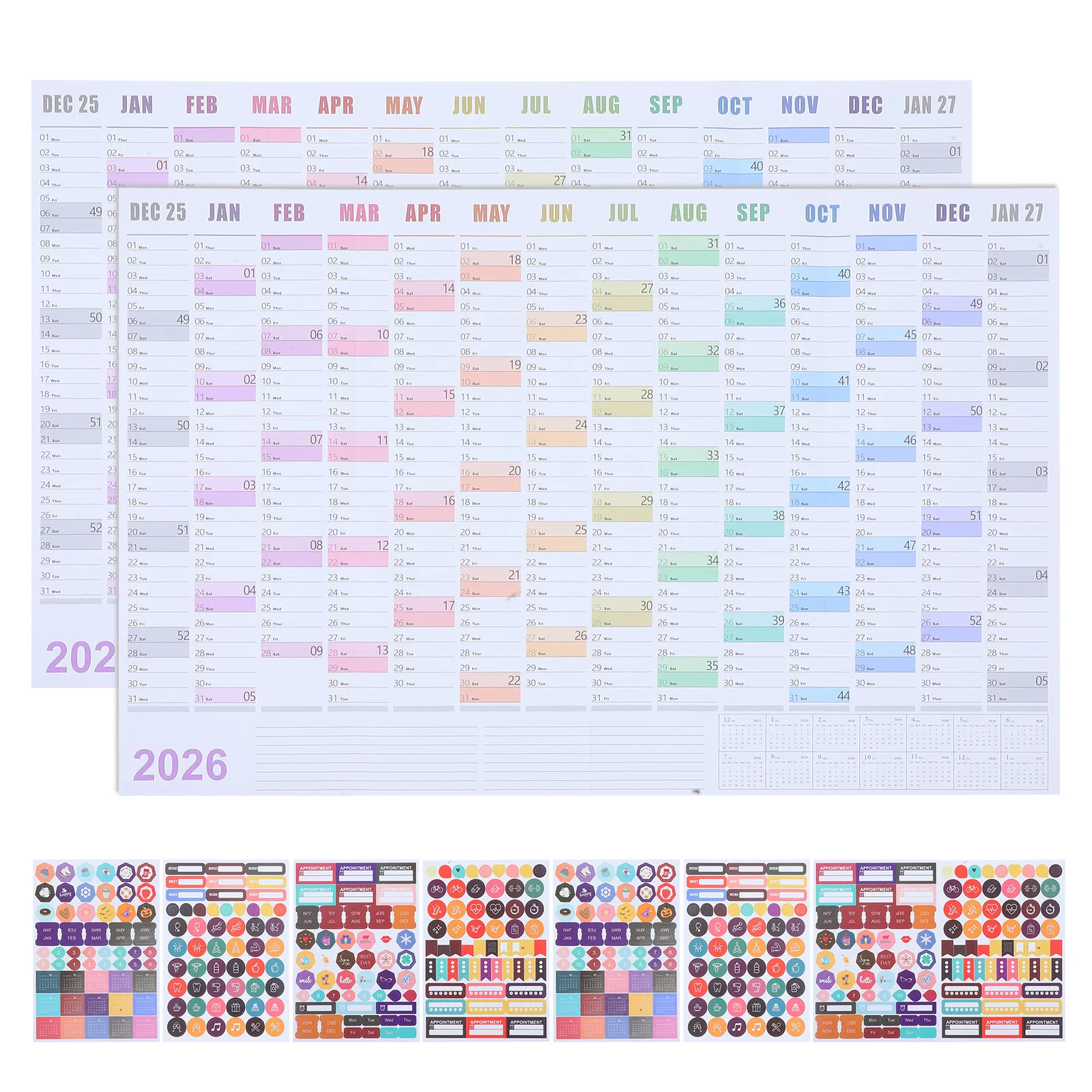 

2 комплекта, настенный планировщик на 2026 год, большой минималистичный календарь, ежегодный ежемесячный планировщик, плакат для офиса, школы, работы, мероприятия