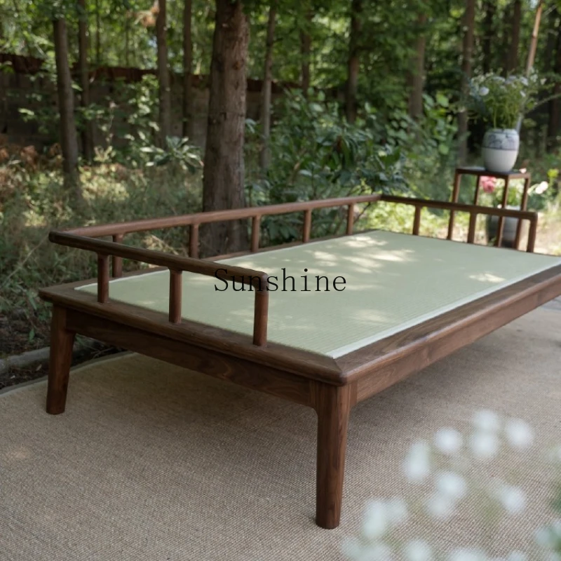 

New Chinese Zen living room sofa black walnut old elm arhat bed