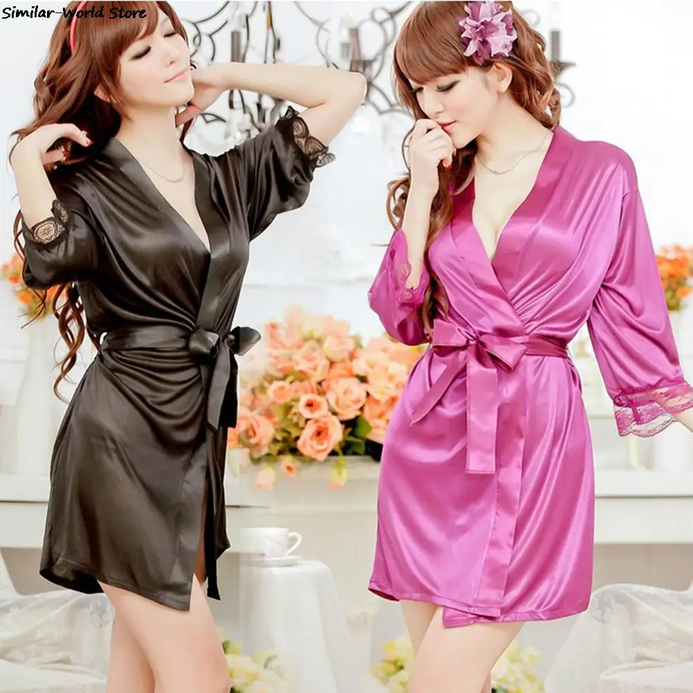 Satin Robe Female Intimate Lingerie Sleepwear Silk Casual Kimono Bathrobe Gown Nightgown Sexy Nightwear