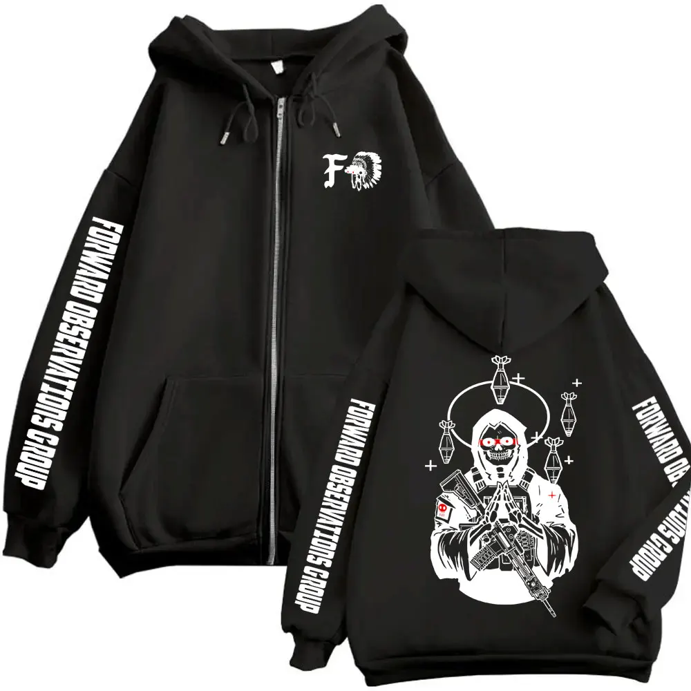 Forward Observations Group Skeleton Zipper Hoodie Men Women Hip Hop Retro Oversized Zip Up Jacket Men's Fleece Zip Up Sweatshirt