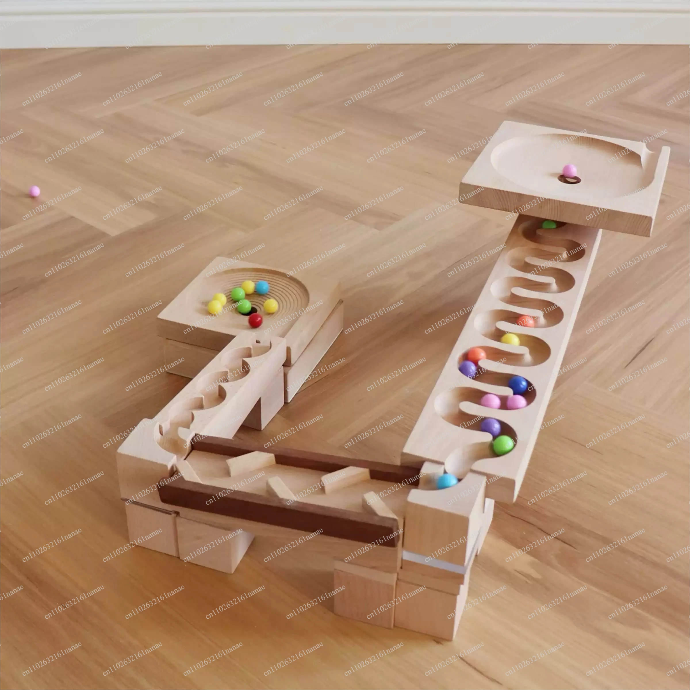 Educational toy beech solid wood slider raceway building block marble track logic training
