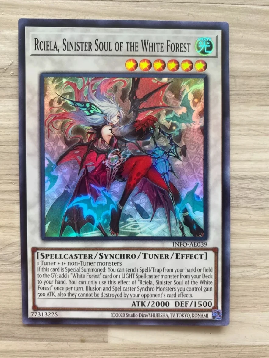 Yugioh KONAMI Duel Monsters INFO-AE039 Rciela, Sinister Soul of the White Forest Super zeldzame Aziatische Engelse collectie Mint Card