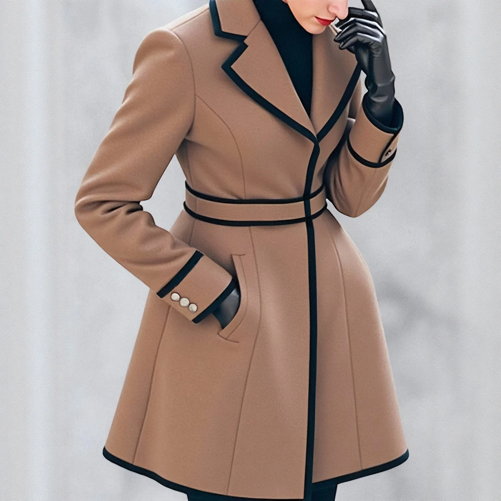 معطف نسائي شتوي كاجوال بنمط عناصر زخرفية ملابس علوية مريحة للطقس البارد