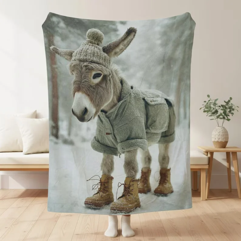 Manta Divertida con Diseño de Burro con Botas, Manta Suave de Sherpa y Terciopelo, Manta Familiar para Invierno, Manta para Abuela