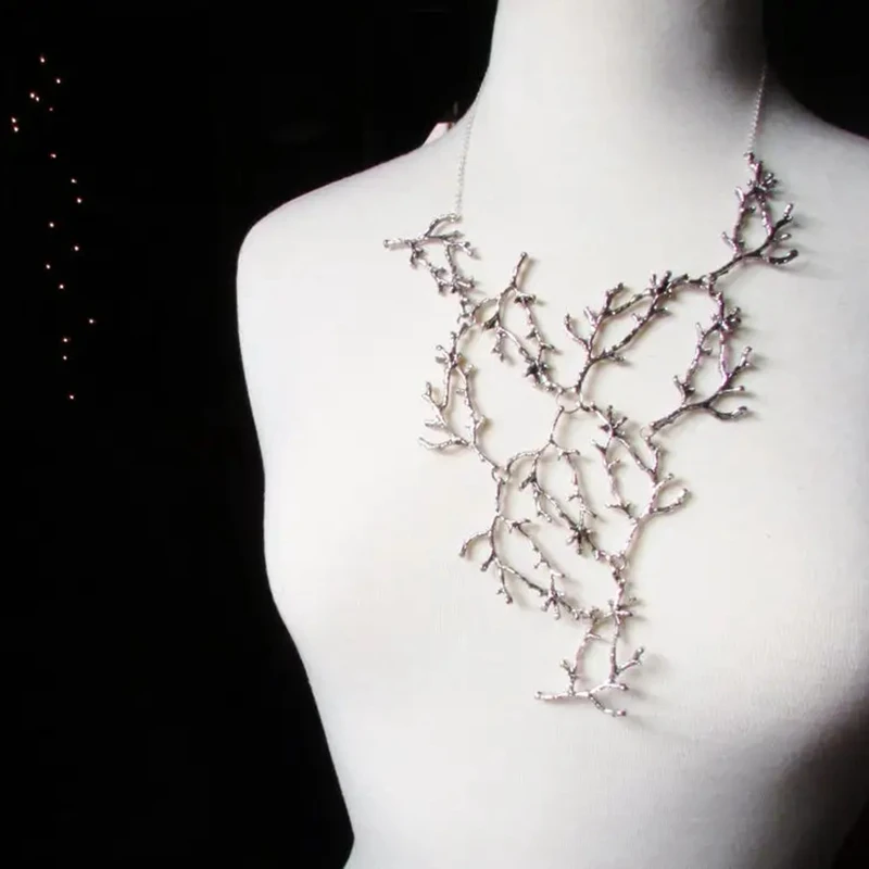 Branches Necklace Witch Fantasy Forest Jewelry silver color Gothic Jewellery Statement Wedding Magic Wiccan Pendant woman gift