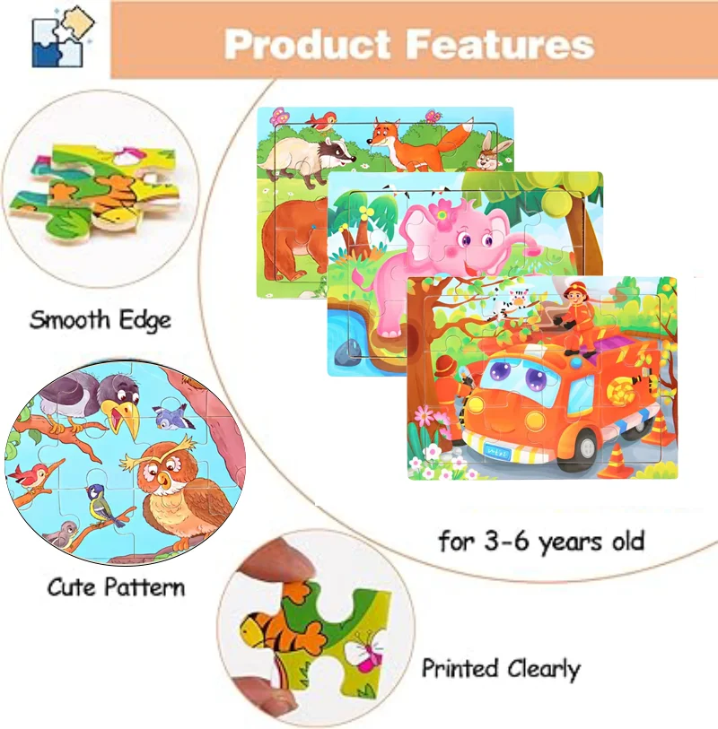 Wooden Jigsaw Puzzle Cartoon Animal Parent-child Theme Puzzles Game Kids Montessori Educational Toys for Children Gifts