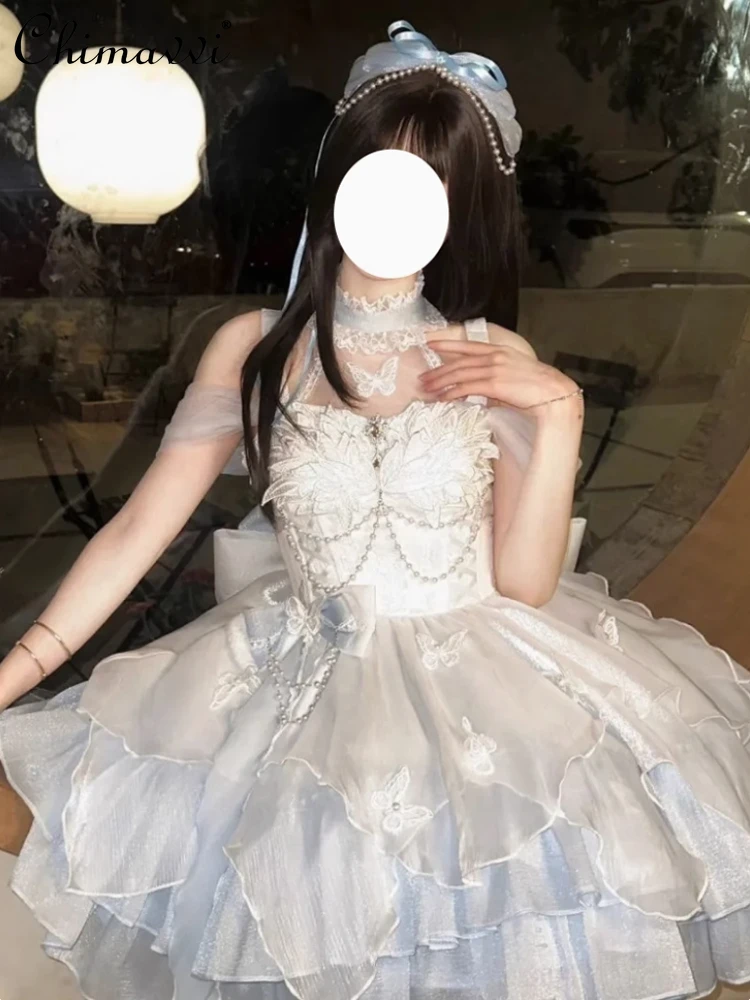 Lolita Princess Blue and White Dress for Women Summer New Fairy Sweet Girls  Bow Lolita Birthday Bar Mitzvah Tutu Dresses - AliExpress 200000345