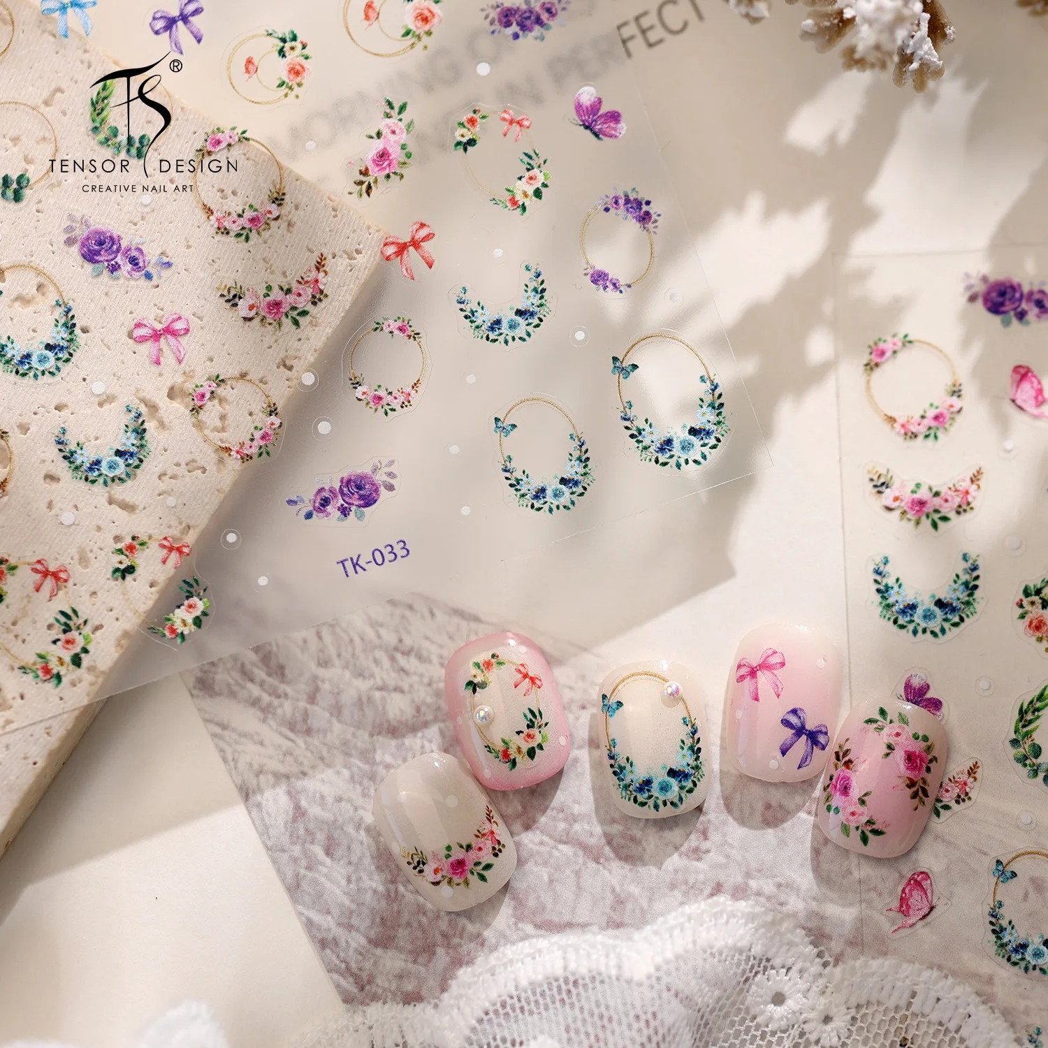 Spring Fresh Floral Wreath Nail Stickers TK-033 Clear and Pure Desire Floral Nail Stickers