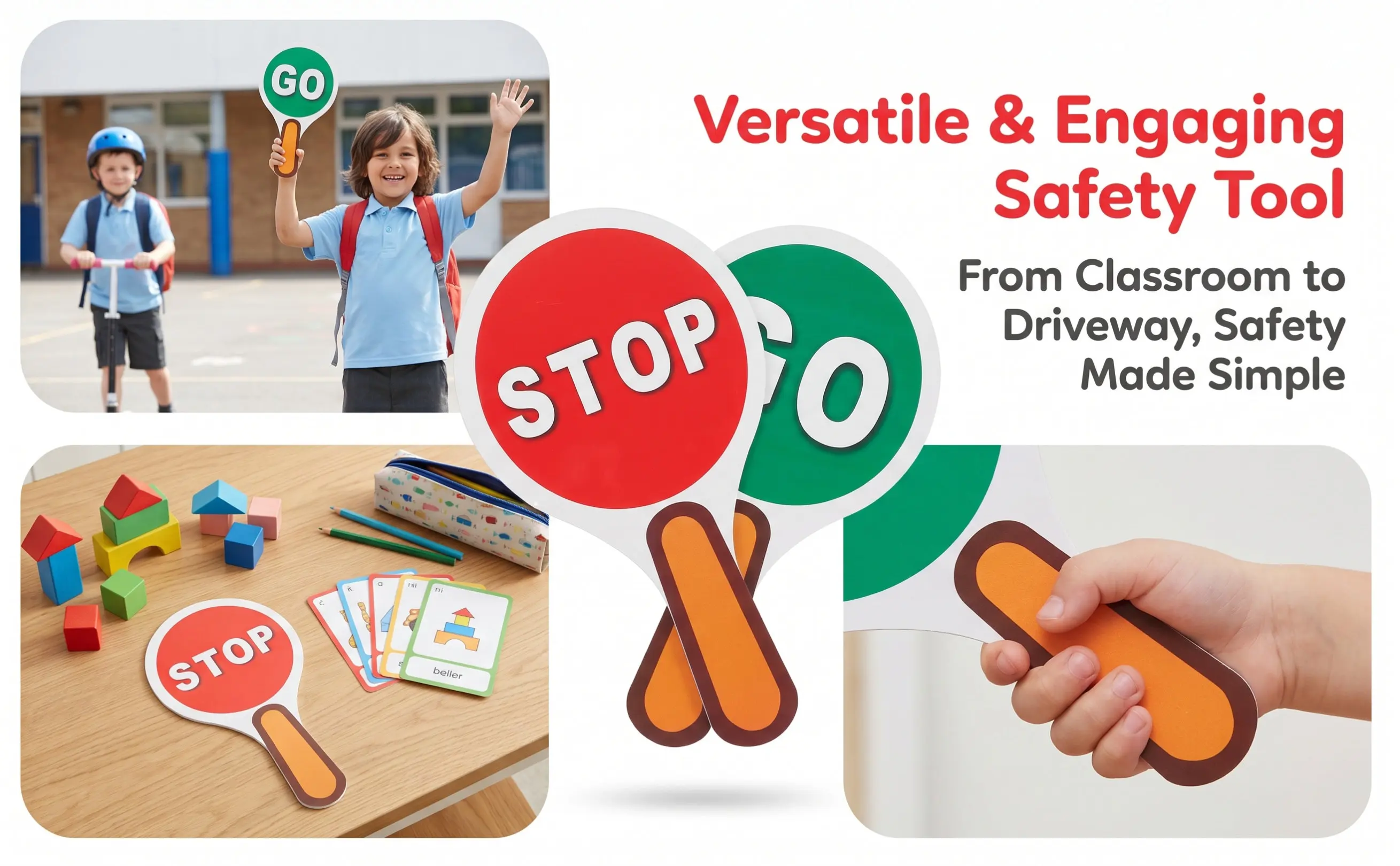 2Pcs Double-Sided Handheld Traffic Control Paddle Waterproof Stop Large Font Bright Colors Teaching Traffic Safety Tool