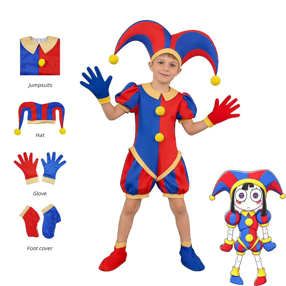 

Anime The Amazing Digital Circus Pomni Cosplay Costume Cartoon Uniform Hat Gloves For Kids Women Men Halloween Carnival Party