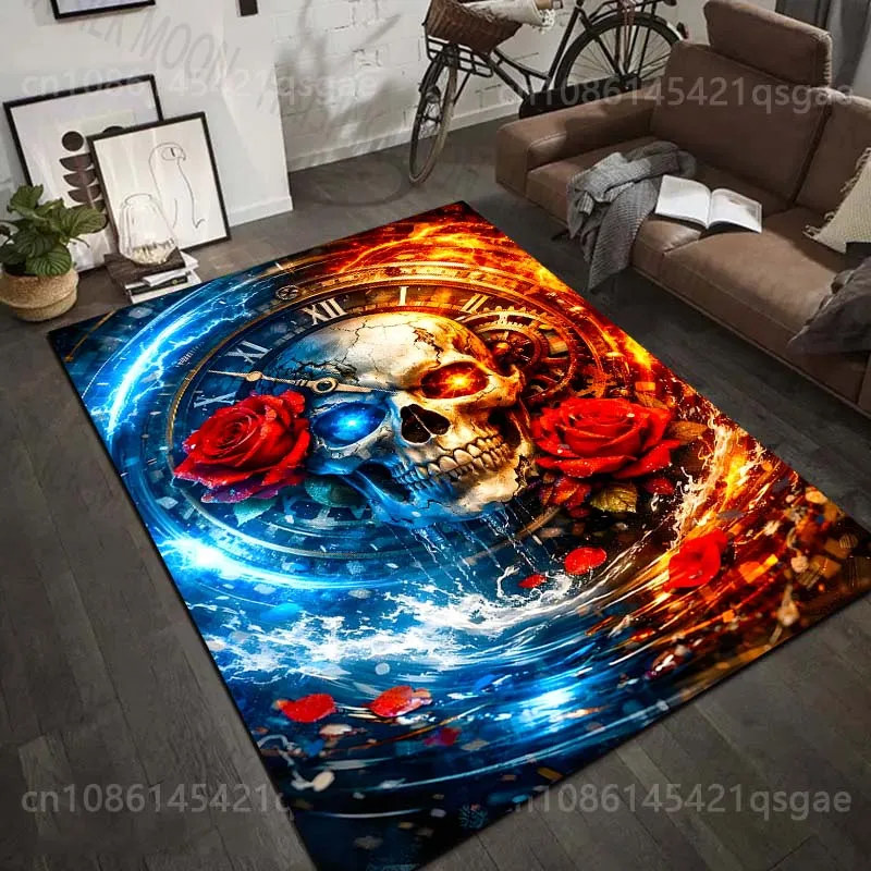 Multiple sizes Clock with Ice and Fire Carpet for Living Room Bedroom Sofa Home Decor Rus Non-slip Floor Mat Luxury Gift