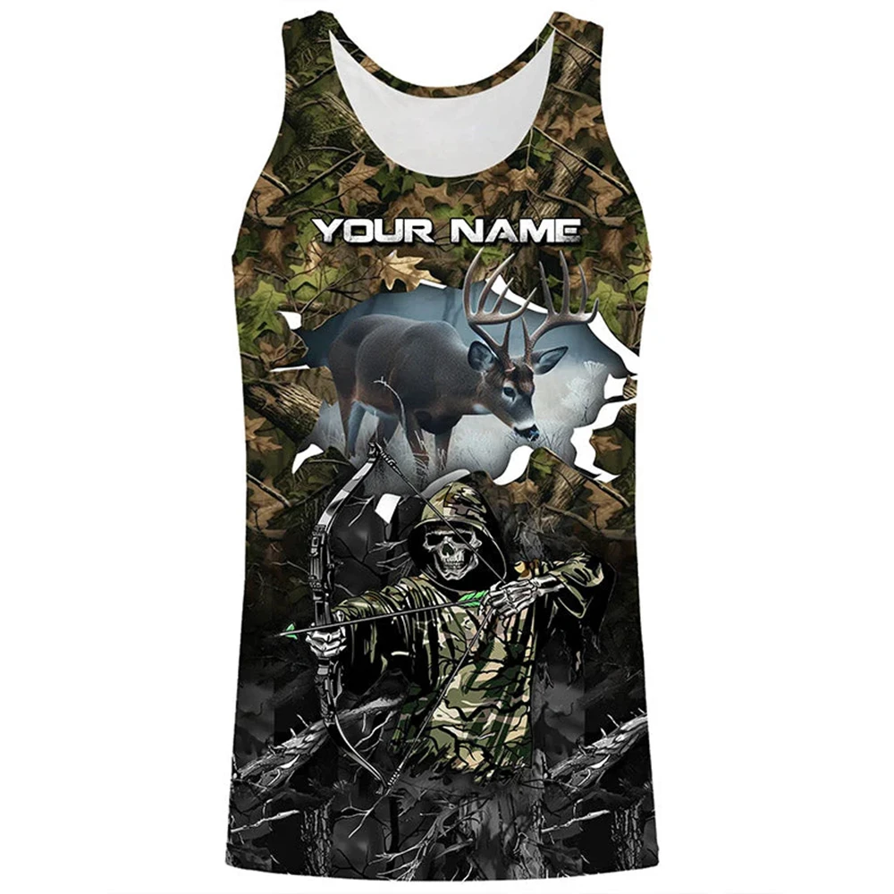 Customizable Camo Deer Hunting Tank Tops 3D All Over Print Sleeveless Tees For Men Deer Design Quick Drying Hunting Apparel Vest