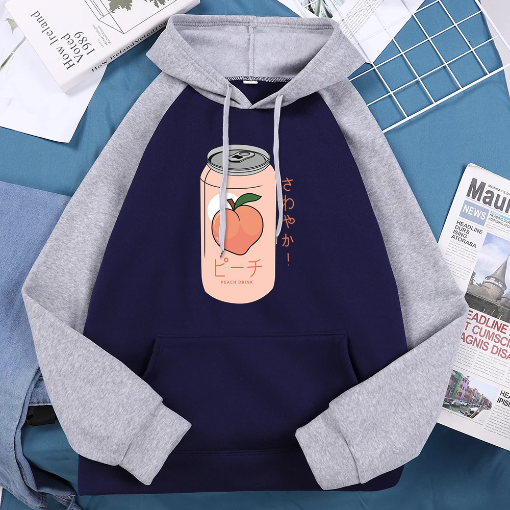 Peach Drink Peach Ginger Ale Aesthetic Print Men Raglan Long Sleeves Fashion Autumn Sweatshirt Street Pocket Trend Mans Hoodies