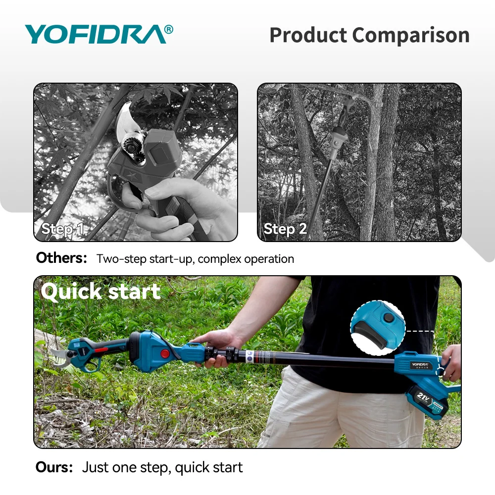 YOFIDRA 4-in-1 bürstenloser Hochteleskopstab 8-Zoll-Kettensägen-Astschere 32-mm-Schere Garten- und Holzbearbeitungs-Astschneidewerkzeug für Makita 21V Akku – Detail 10