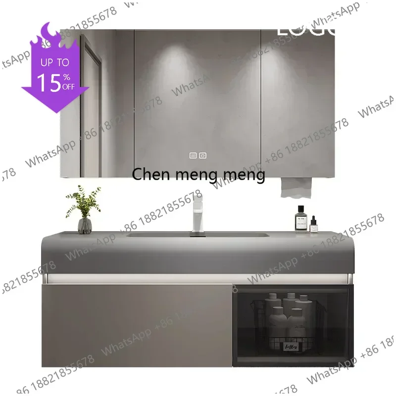 

P3 Luxury Simple Slate Bathroom Cabinet Slate Integrated Washbasin Solid Wood Bathroom Sink Vanity Cabinet Bathroom Furniture