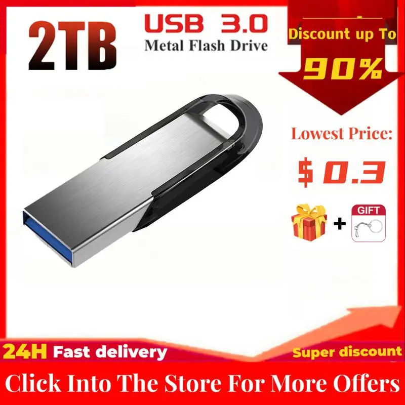 2TB USB Flash Drives 1TB 512GB Metal Real Capacity Memory Stick High Speed Flash Memory Black Gift Storage U Disk For PC