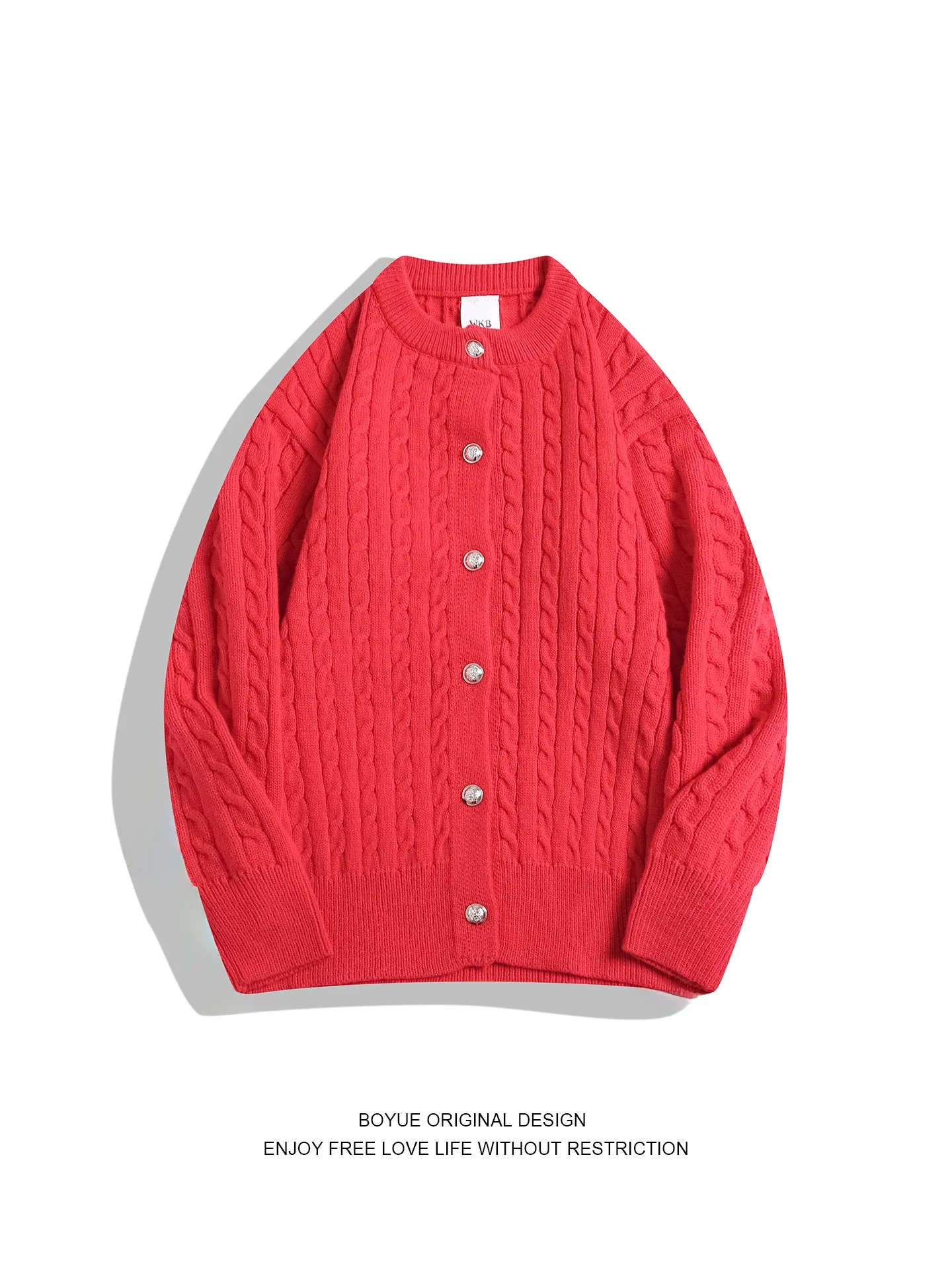 

Женский праздничный красный вязаный кардиган Boyue: универсальный, теплый, комфортный, с длинными рукавами, к празднику Нового года