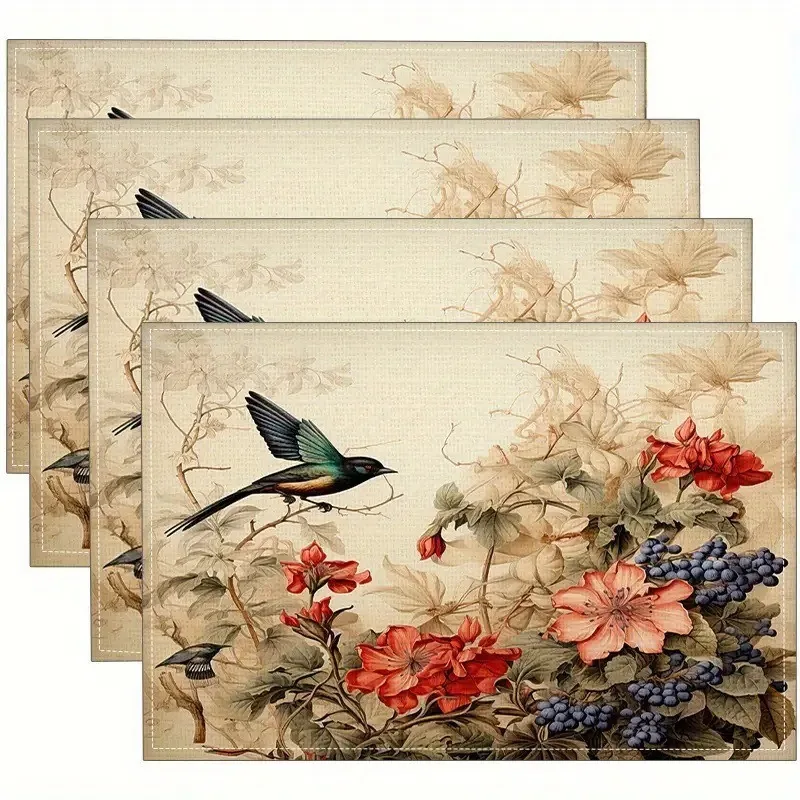 4pcs Bohemia Flowers Etc Printing Heat Resistant Heat Insulating Mats Restaurant Placemats Must Have Home Decorations Beauty