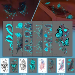 Blue Luminous Tattoo Sticker Glowing Waterproof Wrist False Sticker for Body Art Women Men Nightclub Bar Music Festival Party