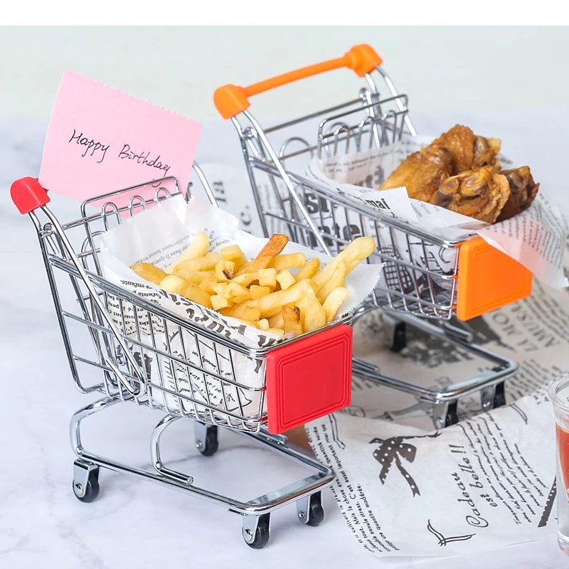 American Restaurant Snack Plate 304 Stainless Steel Mini Shopping Cart French Fries Fried Chicken Home Tableware