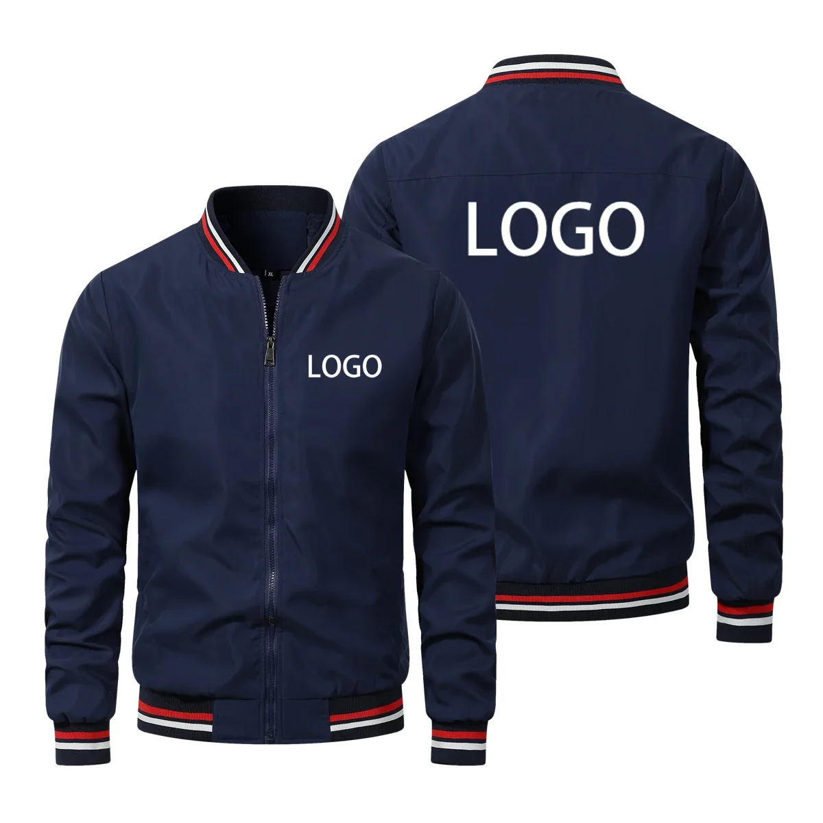 Custom Logo Men's Jackets Brand Spring Autumn Windproof Print Zipper Coat Solid Color Fashion Casual Outdoor Male MOTO Jacket