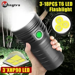 3*XHP90 Super Bright LED Flashlight 18650 T6 LED Powerful USB Rechargeable Built-in 4800mAh Waterproof Camping Lantern Torch