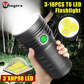 3*XHP90 super bright LED flashlight 18650 T6 LED powerful USB rechargeable built-in 4800mAh waterproof camping lantern torch