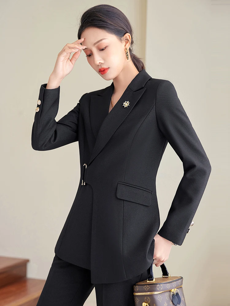 Brown Navy Black Ladies Formal Pant Suit donna giacca e pantaloni donna Business Work Wear 2 pezzi Blazer Set per l\'autunno primavera