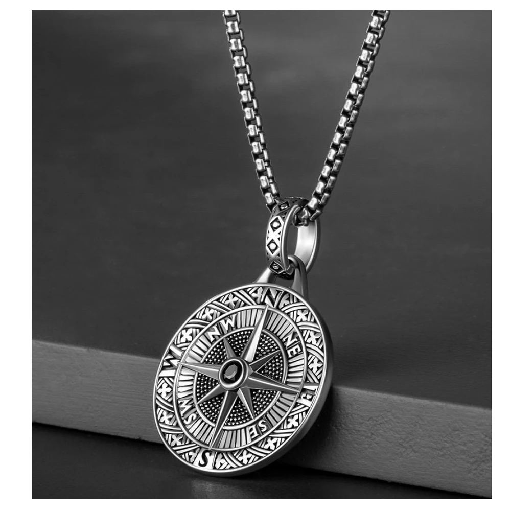 Vintage Viking Norse Compass Military Brand Trident Pendant Necklace Hip Hop Jewelry Navigational Gifts Sail Memorial Jewelry