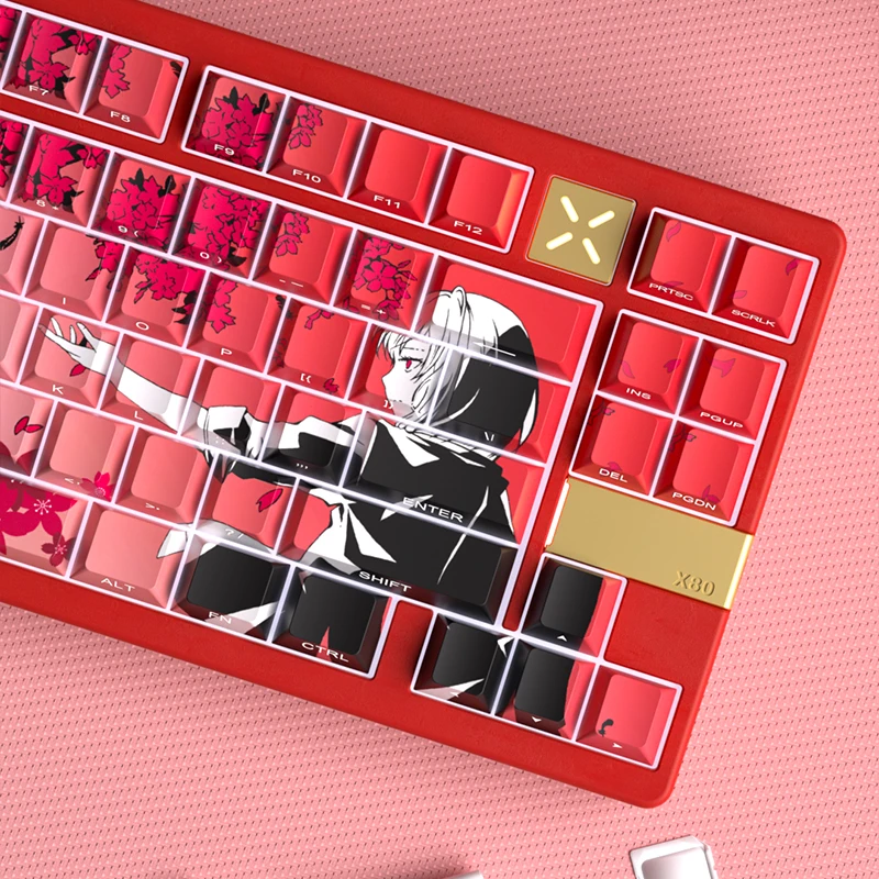 Sakura Side Engraved Light Original Height Small Full Set of PBT Sublimation Keycap Keyboard 75/84/98/100