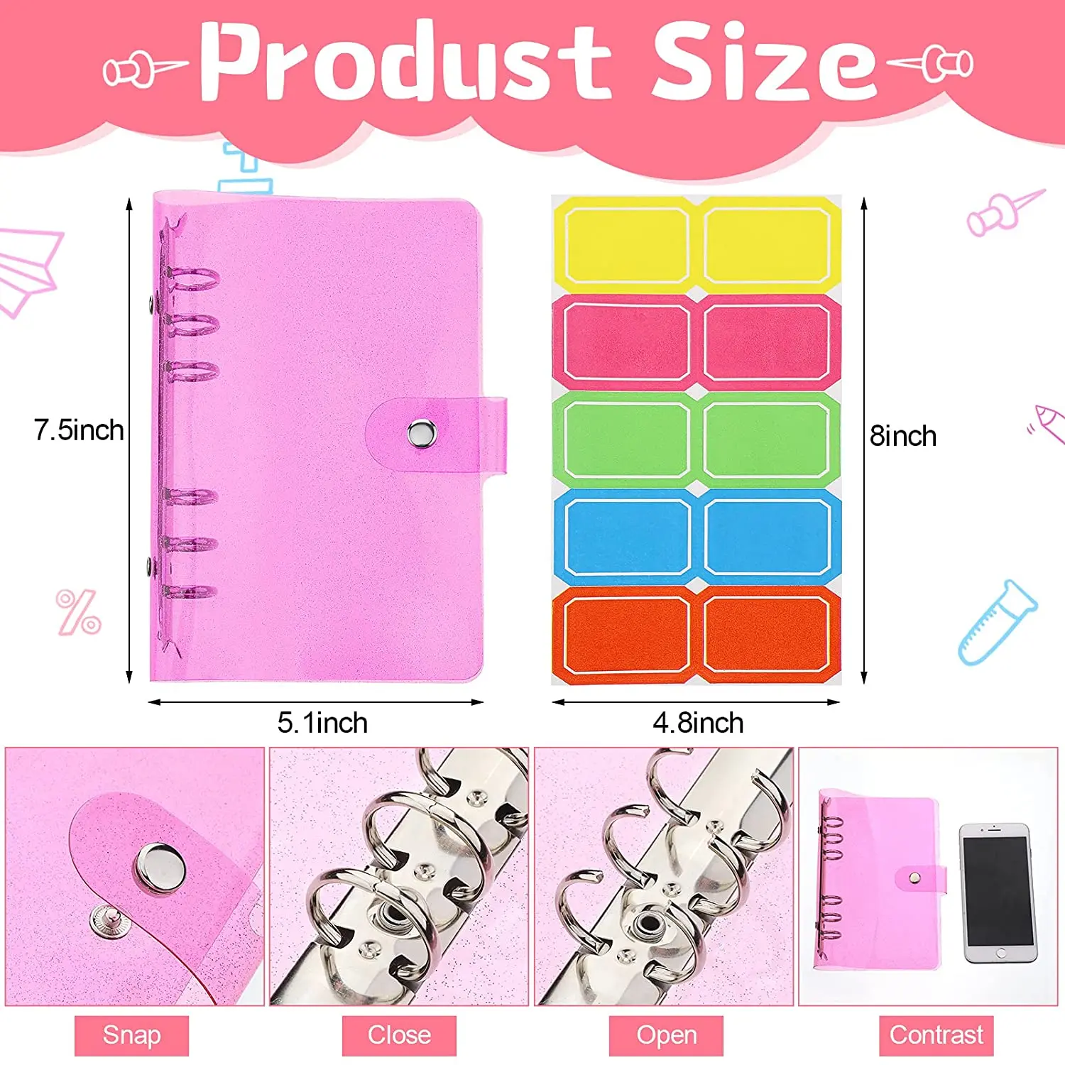 28 Pieces A6 PVC Binder Notebook Cover Planner Organizer with Cash Envelopes ,Expense Budget Sheets ,Color Sticker for Saving