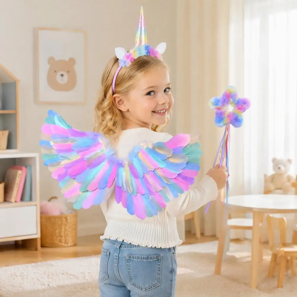 Cupid for Fancy Dress Parties Colorful Angel Feather for Kids Halloween Costume Accessory with Elastic Strap for Christmas