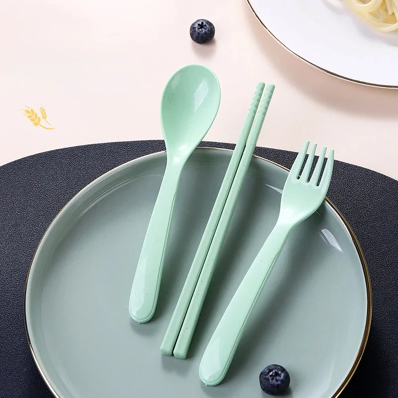 3pcs Wheat Straw Tableware  Wheat Tableware Spoon Chopsticks Fork Children's Portable Tableware Set Gift dinnerware set