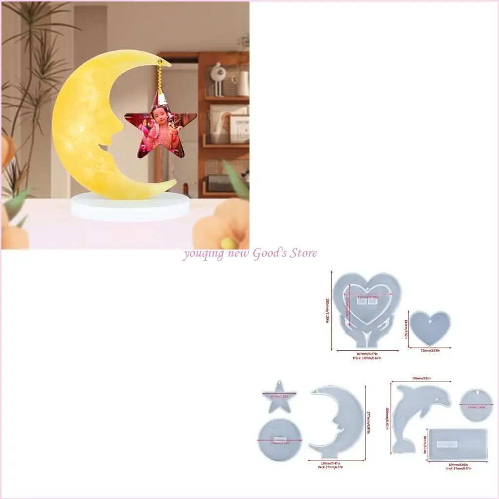 

57QA Photo Frame Mold Desktop Decor Semi-stereoscopic Star Moon Dolphins Love Mold