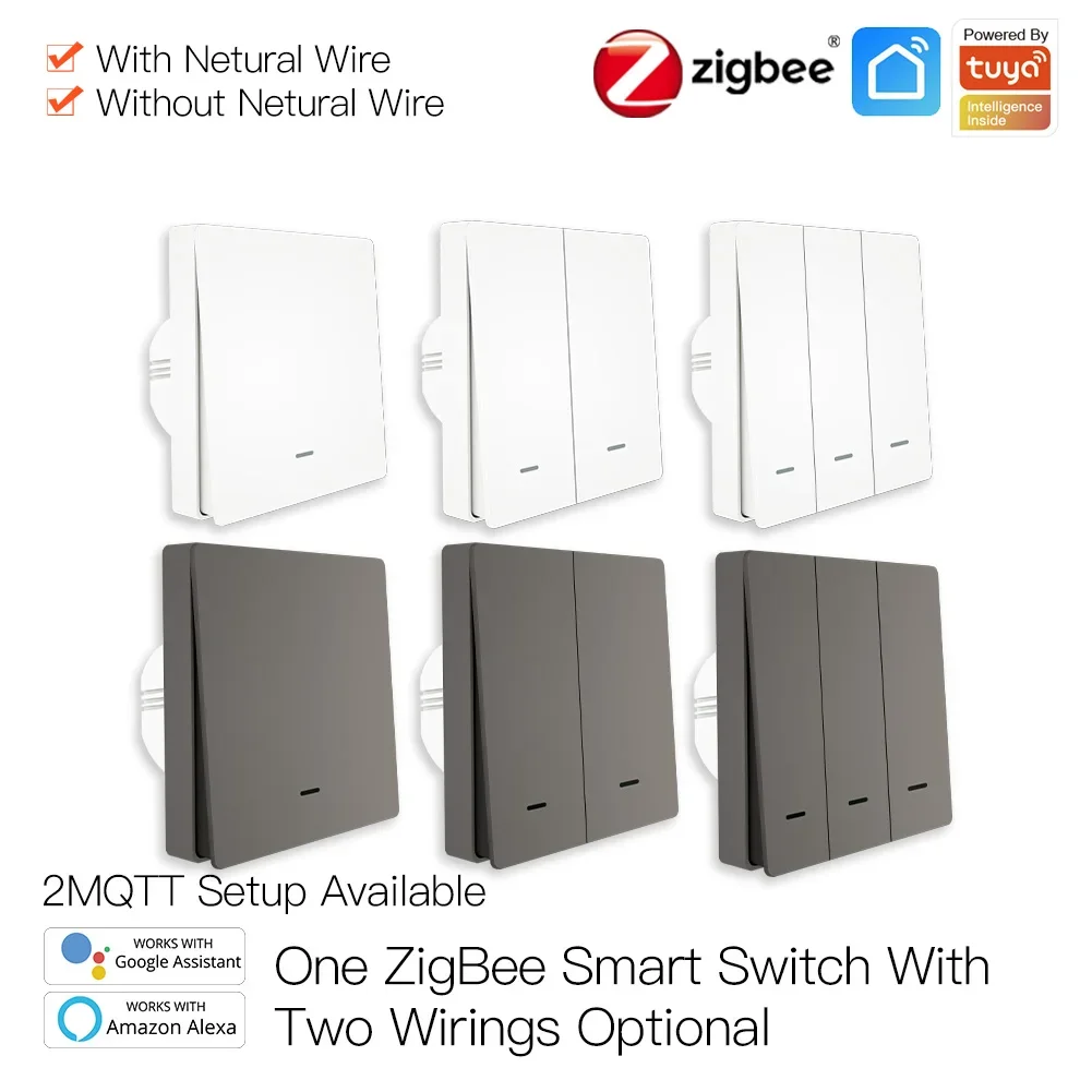

Smart Light Switch Tuya ZigBee No Neutral Wire No Capacitor Needed Smart Life1/ 2/3 Way Works with Alexa Google Home
