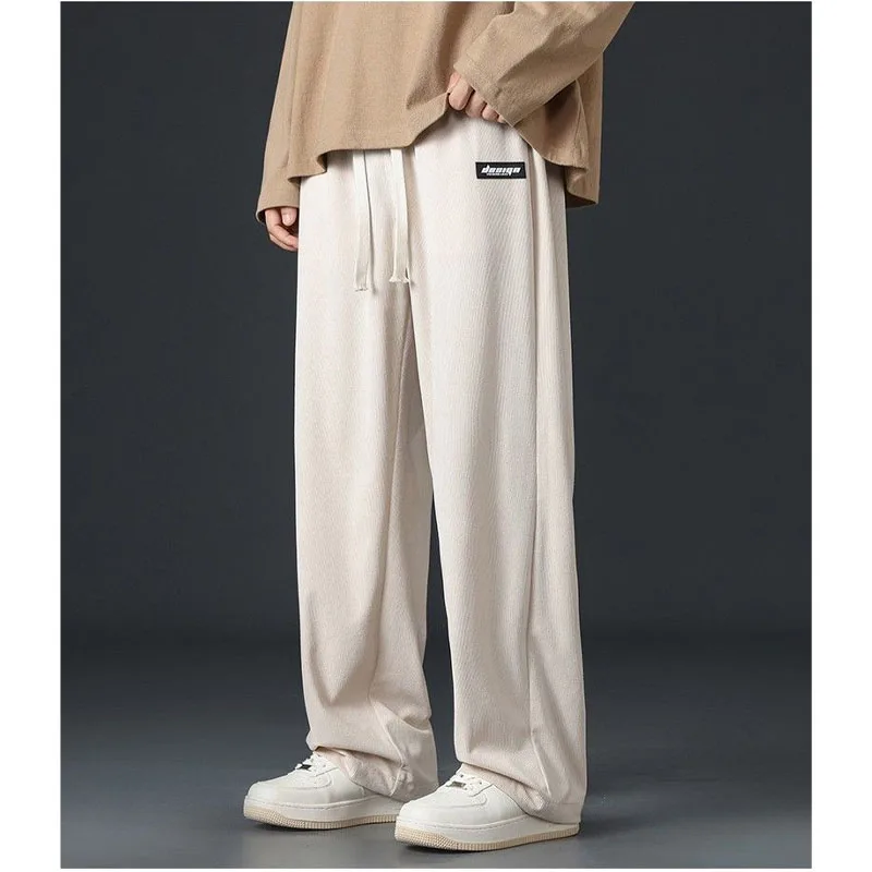 

2023 New Spring and Autumn Luxury Corduroy Fashion Versatile Slim Wide Leg Solid Casual Loose Style Men's Straight Leg Pants