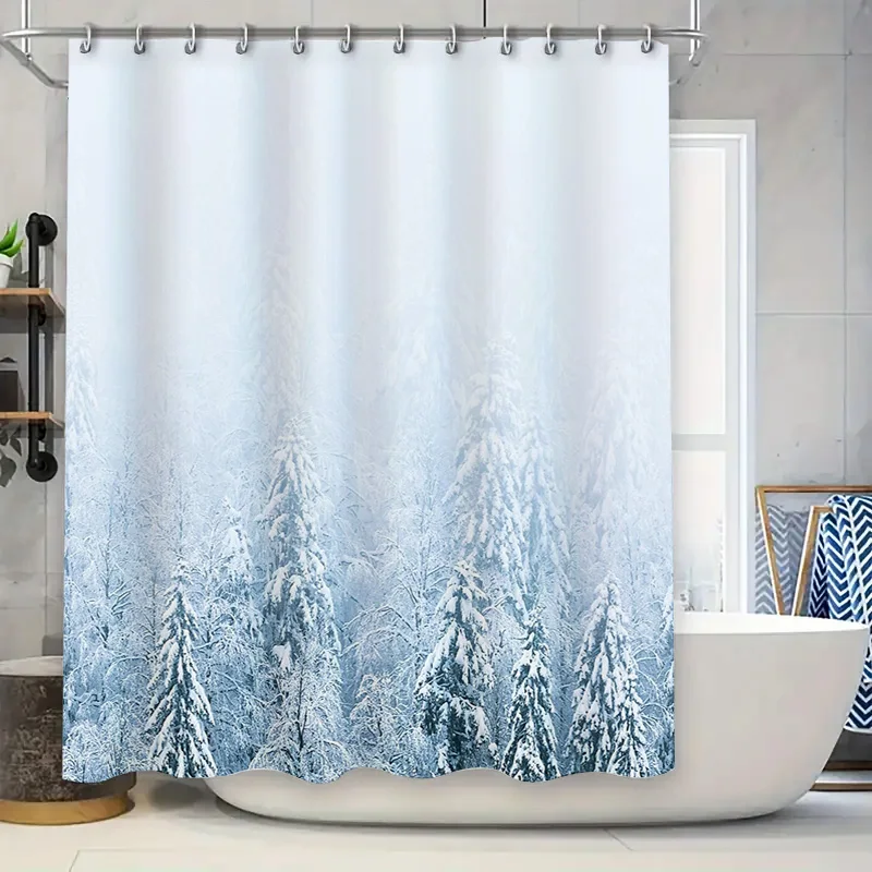

Зимний лес занавеска для душа снежные деревья природный пейзаж декор для ванной комнаты водонепроницаемый тканевый фон