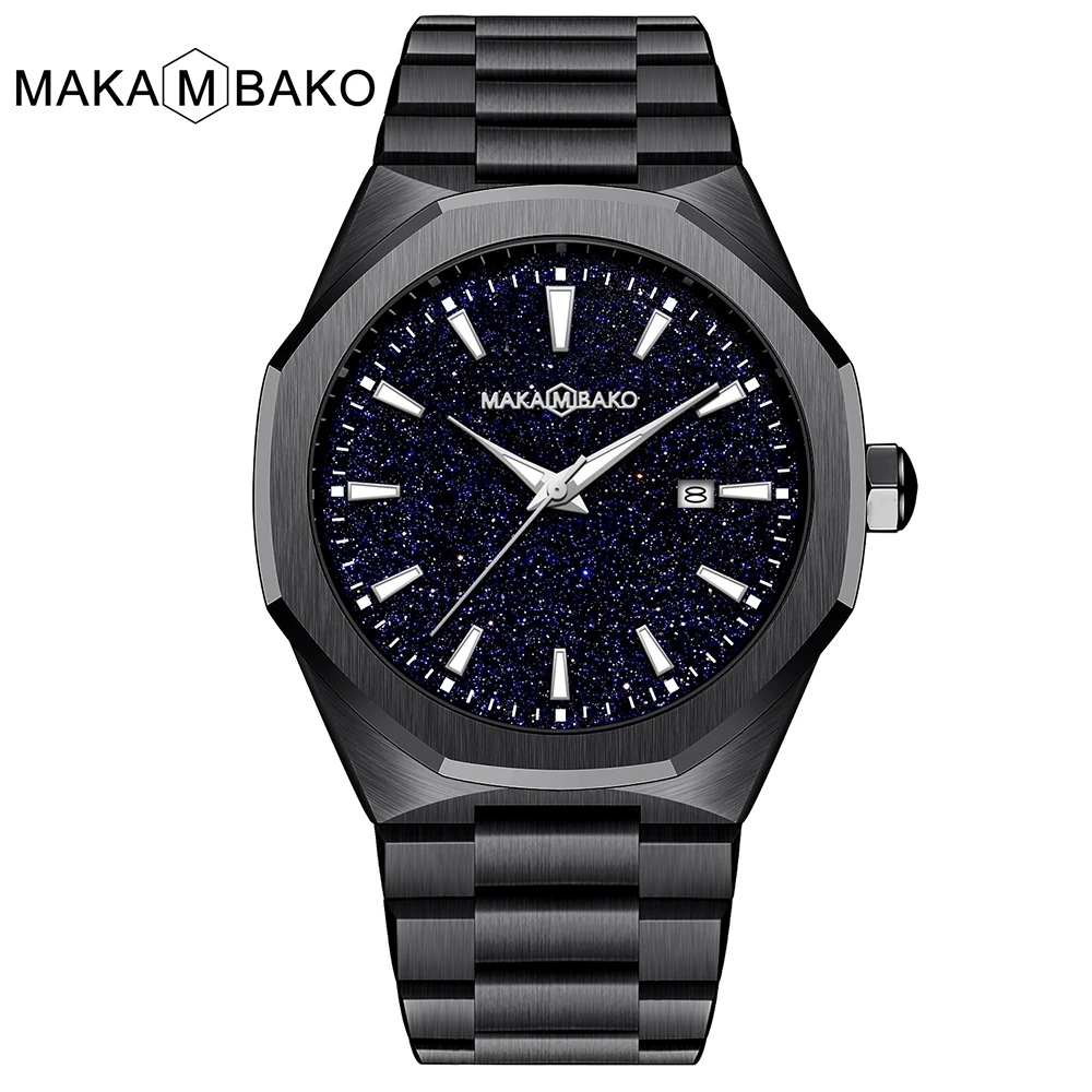 Reloj de negocios de acero inoxidable para hombre, cronógrafo de cuarzo, estilo minimalista, luminoso, negro, movimiento japonés, alta calidad