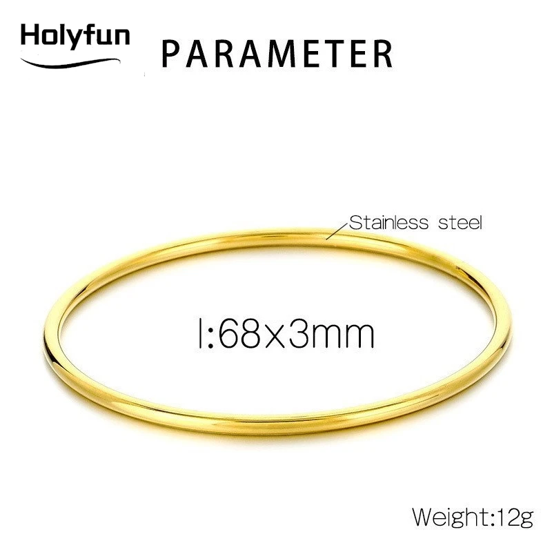 Holyfun Waterproof Stainless Steel Cuff Bracelet Bangles for Women Smooth Metal Openable Bracelets Jewelry Gift