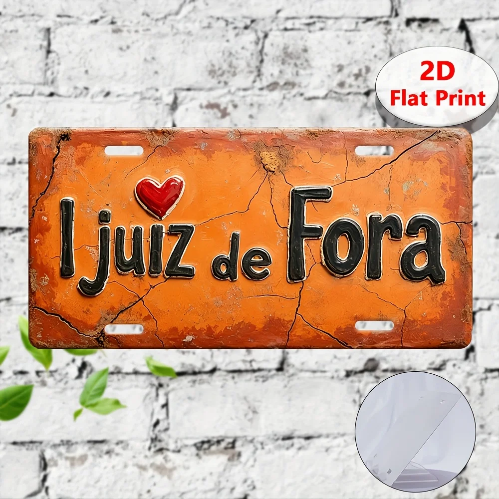 2D Flat, 1pc 2D Flat Poster,Vintage Industrial Aluminum Sign-Juiz De Fora, Brazil City Decor-Orange Vintage Background