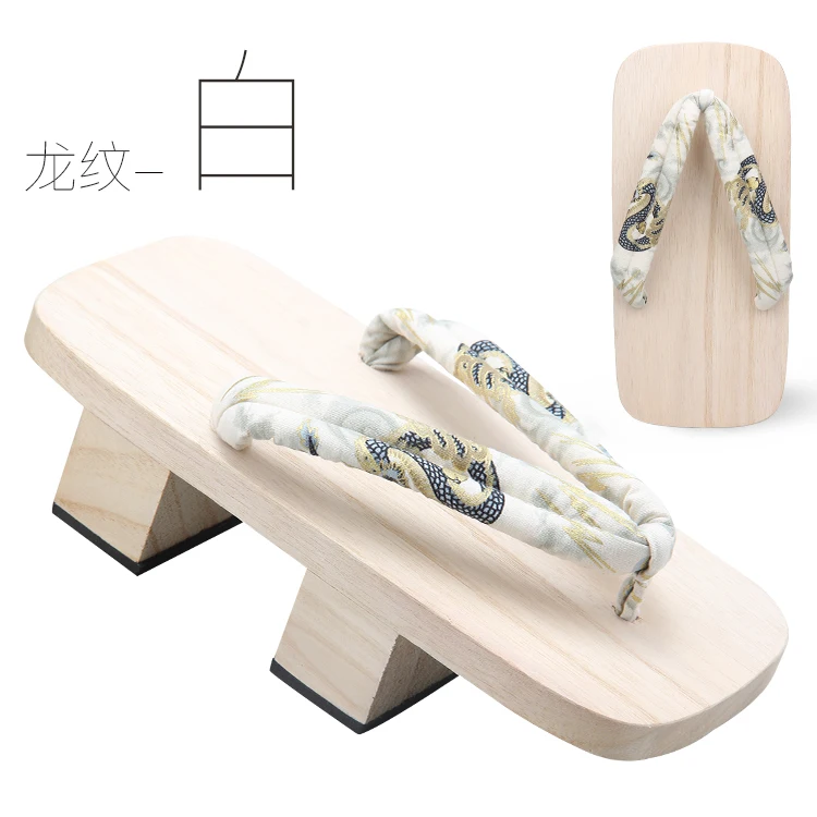 Japanese Style Flip Flops Summer Solid White Wood Slippers Wooden Clogs 5.5CM Heel Decor Multi Patterns