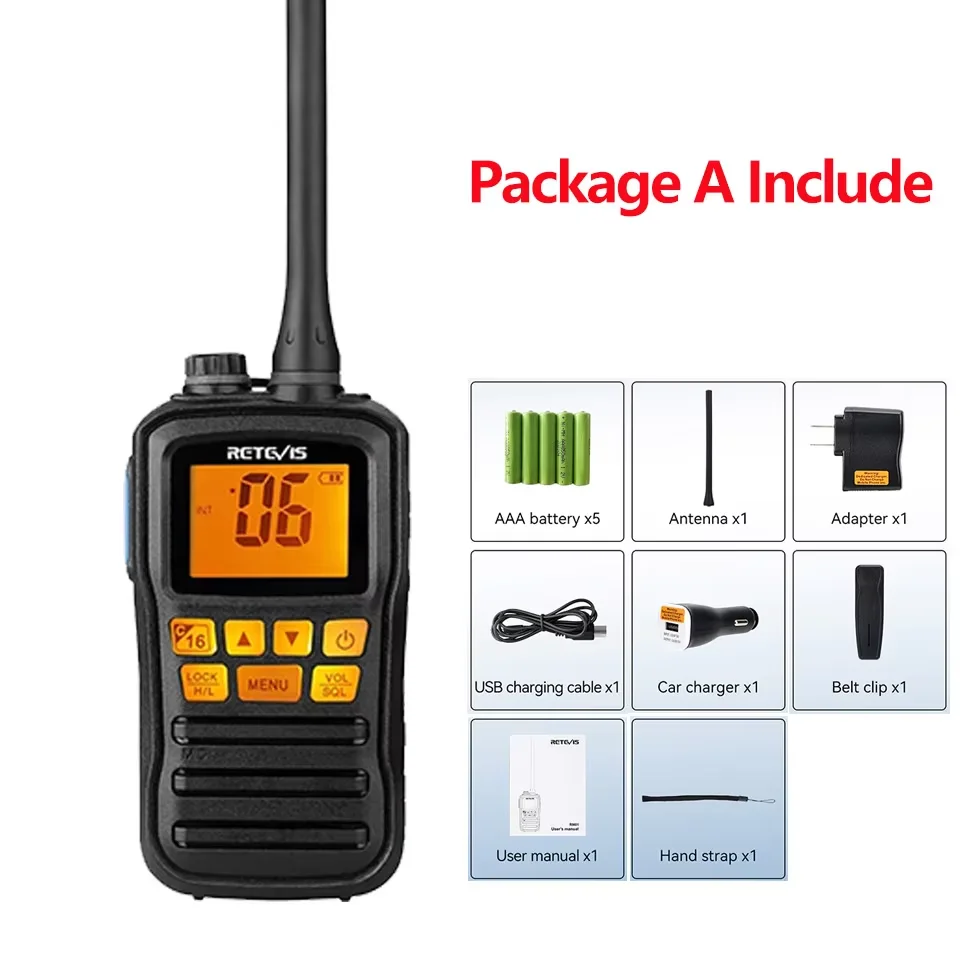 Retevis RM01 VHF Marino Portatile – IP67 Impermeabile, Galleggiante, 88 Canali, Batterie Ricaricabili E Doppio/triplo Watch