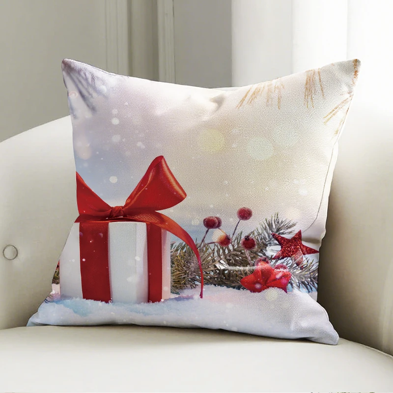 

Christmas Gift Bow Pillow Cover, Festive Winter Print Cushion Case, Holiday Sofa Bedroom Decor Accent Pillow