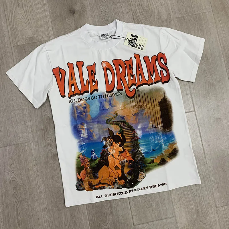

Real Photo VALLEY T-shirt Unisex Classic White High Quality Cotton Pattern Letter Print VALE Short Sleeve Streetwear