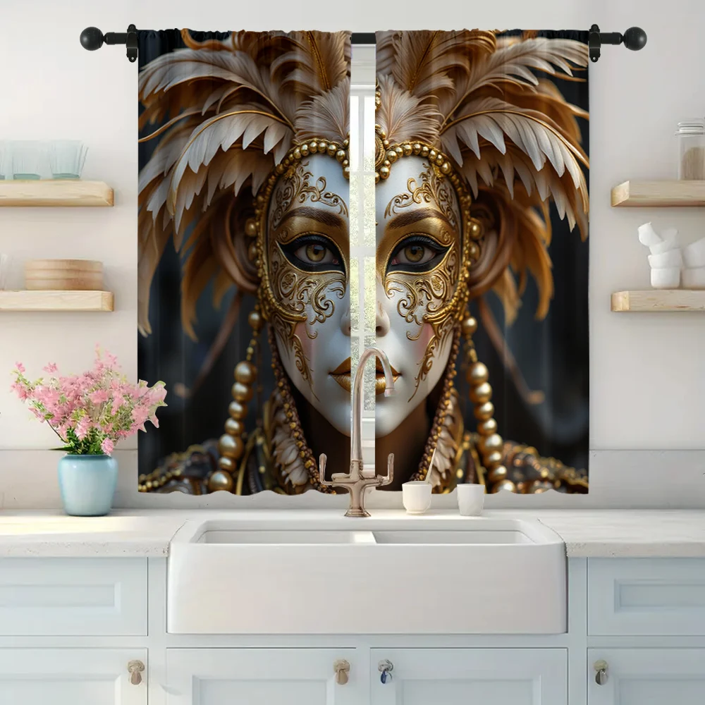 2pc,  Curtain Venice Carnival Mask Versatile Polyester Fabric,Without Electricity Versatile Perfect for Holiday Family Party